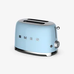 Detailed 3D rendering of a retro light-blue Smeg toaster with slots and knobs, compatible with Blender.