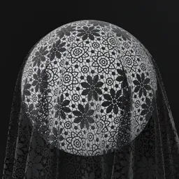 High-resolution seamless black lace fabric texture for 3D modeling and rendering in Blender, ideal for clothing and decorations.