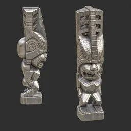 Tiki God Fanged Maw Statue Silver