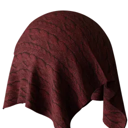 Detailed knitted cloth PBR material for Blender 3D, showcasing a red wool weave texture with realistic shading and tiling.