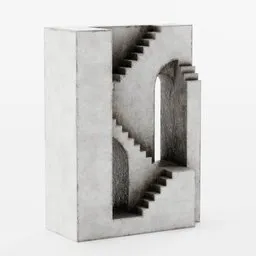 "Abstract neogothic style staircase rendered in Cinema4D, modeled in Blender 3D, with a window and white concrete texture, perfect for stadiums and art installations. This 3D model by Jacopo Bellini features cubic design and is great for 3D printing projects."