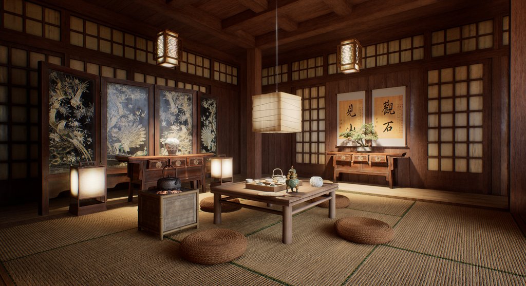 Chinese tearoom | Interior scenes | BlenderKit