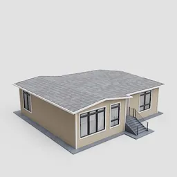 Low poly 3D model of a beige house with adaptive smart material, suitable for Blender rendering, with detailed windows and stairs.