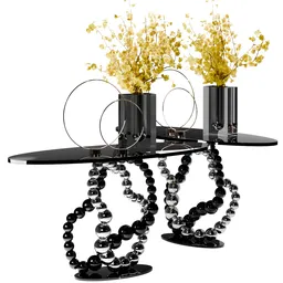 3D-rendered console table with vases and ornamental beads, designed for use in Blender modeling projects.