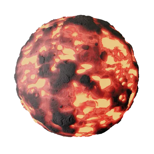 High-quality glowing red lava texture for 3D PBR material in Blender.