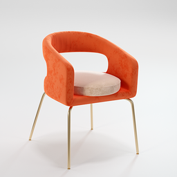 "A stylish Ellen dining chair for Blender 3D with a cushioned seat and backrest available in peach and goma style. This well-appointed chair boasts perfect topology and was modeled by Marilyn Bendell, featuring smooth vector curves and available for 15 mm Octane, Redshift, and Lux rendering."