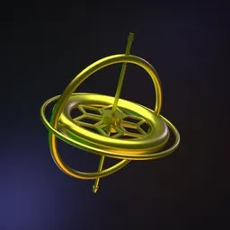 Detailed 3D gyroscope model with intricate design, suitable for Blender animation and educational visualization.