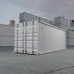 Highly detailed 3D model of a white shipping container with PBR texturing, suitable for Blender rendering.
