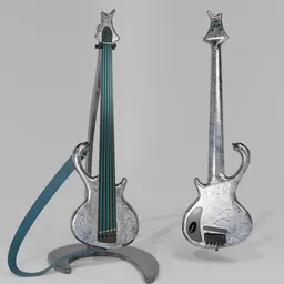 Electric Bass Jens Ritter Roya Concept #0840, a special fretless instrument built by master luthier Jens Ritter in 2008. Featuring RMC bridge and string attachment, Ritter BA tuning system, and bone nut. Recommended to increase the roughness by 10% for easier rendering in Blender 3D.