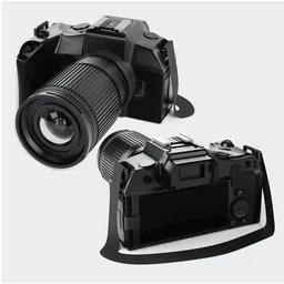 "Canon EOS DSLR camera 3D model with realistic bump strip for Blender 3D. High detail and visible brushmarks, inspired by Hasselblad and Gao Qipei. Perfect for photography projects and simulations."