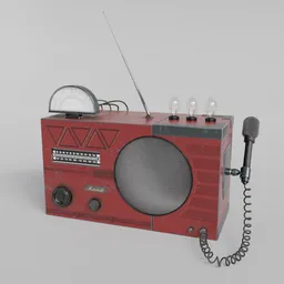 Highly detailed Blender 3D model featuring a vintage red radio with antenna and microphone, designed for audio aficionados.