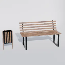 Bench with trash can