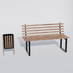 Bench with trash can