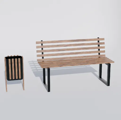 Bench with trash can