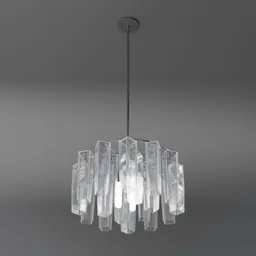 "Stylish Cubic Glass 3-Light Chandelier for Ceiling - Perfect for Kitchen, Living Room, Dining Room, and More! Featuring a Metal Frame with Square Glass Decorations for Optimum Light Refraction. 3D Model for Blender 3D."