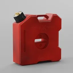 "Red Jerry Can with Yellow Cap - 3D Model for Blender 3D - Handtools Category. This Rotopax fuel canister features two handles for easy transport and is perfect for any concept art zippo lighter, RTX rendering or explosive-themed project. Made in 2019, this prototype also incorporates graffiti elements and target reticles."