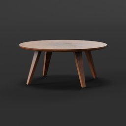 "Photorealistic mid-century coffee table with wooden base and stained finish, rendered in Unreal Engine style. Perfect for center rooms. 3D model for Blender 3D software."