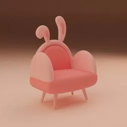 3D Blender-model of a whimsical kids' chair with playful bunny ears and cozy seat, in pastel tones suitable for children's rooms.