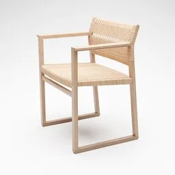 Detailed handcrafted 3D cane wicker chair model, Blender compatible, with a focus on craftsmanship and texture detail.