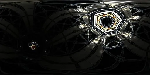Futuristic spaceship corridor with geometric shapes and ambient lighting for scene illumination.