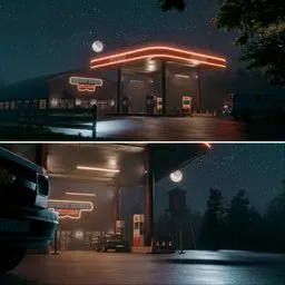 Retro Neon Gas Station at Night