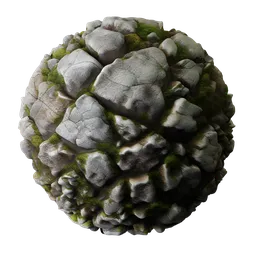 PBR mossy white rocks texture for 3D modeling in Blender, highly detailed for realistic renders.