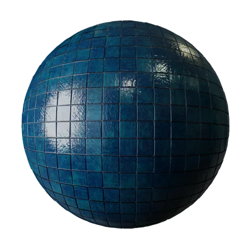 High-resolution PBR blue ceramic tile material for 3D modeling in Blender and other software.
