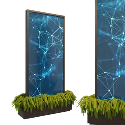 Intricate 3D totem model with geometric patterns and foliage, compatible with Blender for retail scene enhancement.