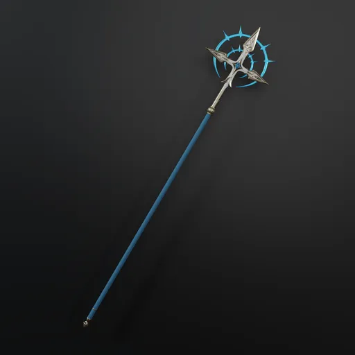 Intricately designed 3D magical staff with glowing elements, ideal for fantasy Blender 3D projects.