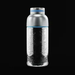 Realistic Blender 3D model showcasing a steel and glass water bottle with condensation.