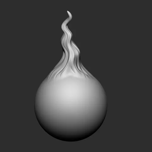 3D model with NS Stylized Flame brush effect displaying delicate fire shapes for rapid flame sculpting in Blender.