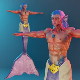 Merman Prince Character - Semi Realistic - Rigged (Auto-Rig Pro)