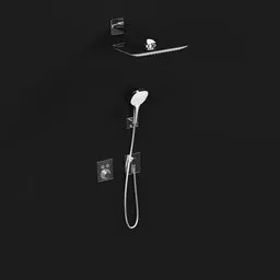 "Highly realistic 3D model of the Hansgrohe PuraVida & Shower Select shower set for Blender 3D. This model features a shower head and hand shower combination, with a sleek and modern design. Perfect for architectural visualizations and interior design projects."