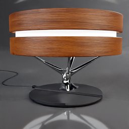 "Table Lamp Smart Bonsai designed in Blender 3D with Bluetooth Wireless Charger and Speaker. The lacquered oak reception desk, circular sunglasses, and beautiful oval shape make it a perfect tabletop model for any workspace. Features top lid, battle stand, and light displacement for high-definition illumination."