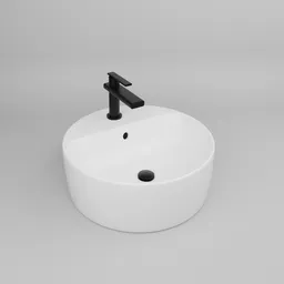 Modern 3D rendered ceramic basin with sleek faucet for bathroom design, created in Blender.