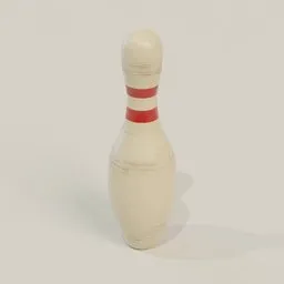 "3D model of a bowling pin with a red stripe, created with Blender 3D software. Ideal for use in extreme sports or gaming applications. Simple yet detailed design for realistic simulations."