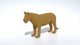 3D model of a stylized low poly female lion, optimized for Blender, featuring separate eye mesh and quad-based geometry.