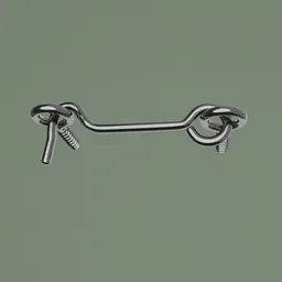 High-quality 3D model of a metal hook and eyebolt with a procedural stainless finish, ideal for Blender architectural renderings.