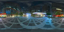 Stone brick square at night
