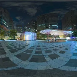 Stone brick square at night