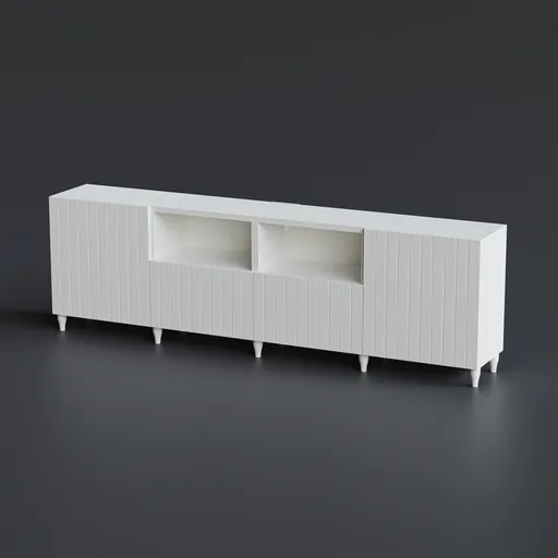 Realistic 3D render of a minimalistic styled white IKEA BESTÅ TV cabinet suitable for Blender projects.