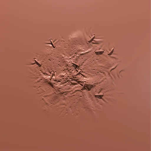 3D sculpting brush effect for Blender modeled as a detailed scar with stitches and staples texture.