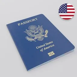 Photorealistic 3D rendering of a closed USA passport, high detail, Blender 3D model.