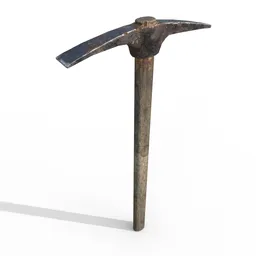 Low poly 3D model of a used pickaxe with realistic textures, suitable for game development in Blender.