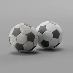 Detailed 3D soccer ball models with aged and new textures, optimized for Blender use in VR and AR applications.
