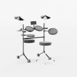 Detailed 3D model of an electronic drum set with cymbals and stool, designed for Blender rendering.