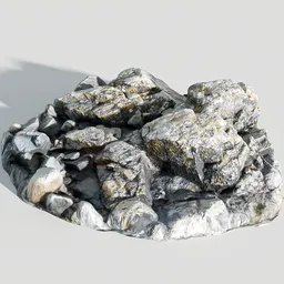 High-detail 3D scanned rock pile for Blender with realistic PBR textures suitable for landscape rendering.