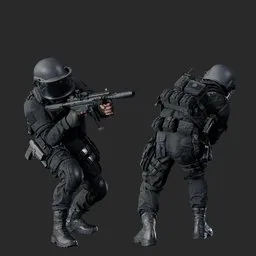 Police Tactical Unit Low Crouched Aiming