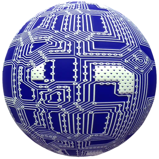 Detailed blue PCB circuit board texture for Blender 3D with customizable colors, scale, and aspect ratio for tech visuals.