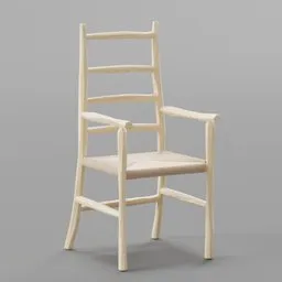 Detailed Blender 3D model of a wooden chair with armrests and high ladder back, optimized for rendering.
